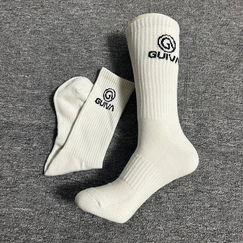 men's cotton 1 pair of shock-absorbing thick sports socks, white, black, gray, street skateboarding, basketball socks