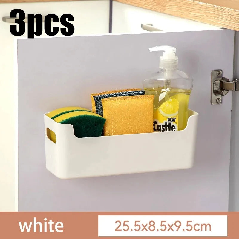 Kitchen Organizer Wall-mounted Kitchen Storage Organization Plastic Storage Rack Punch-Free Dish Drying Rack Accessories Shelf