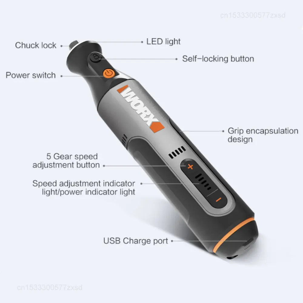 Worx 8V Rotary Tool WX106 Cordless Mini Drill Engraving Grinding Polishing Machine USB Charger Variable Speed Power Tools Set