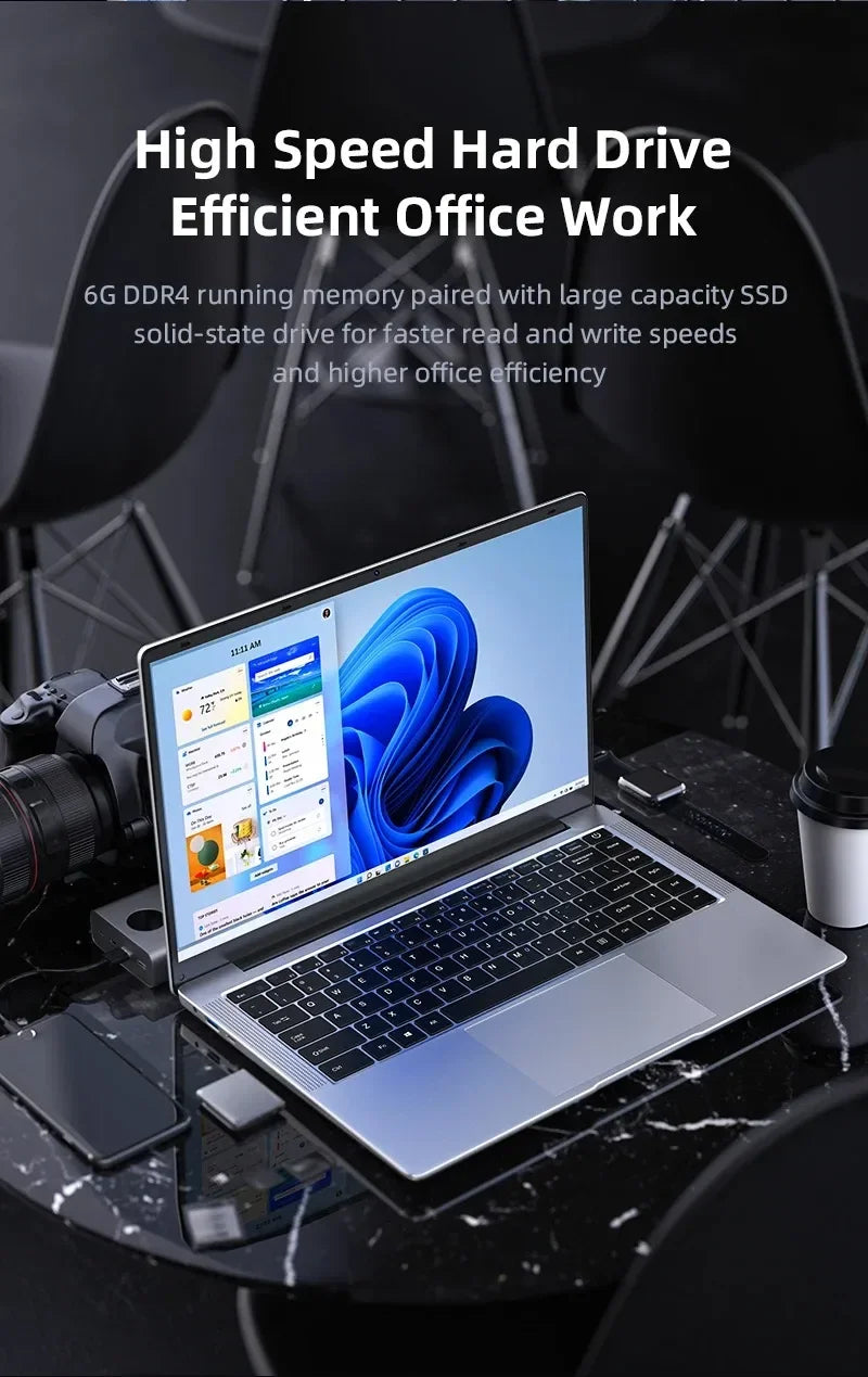 Ultra Slim Laptop 14.1" 16GB RAM 1TB SSD Intel N3700 Notebook Gamer  1920*1080  Display Office Study Computer PC Windows 11 Pro