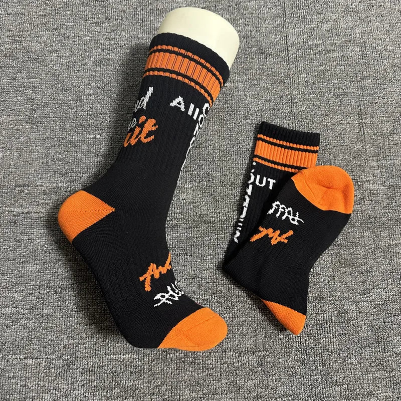 men's cotton 1 pair of shock-absorbing thick sports socks, white, black, gray, street skateboarding, basketball socks