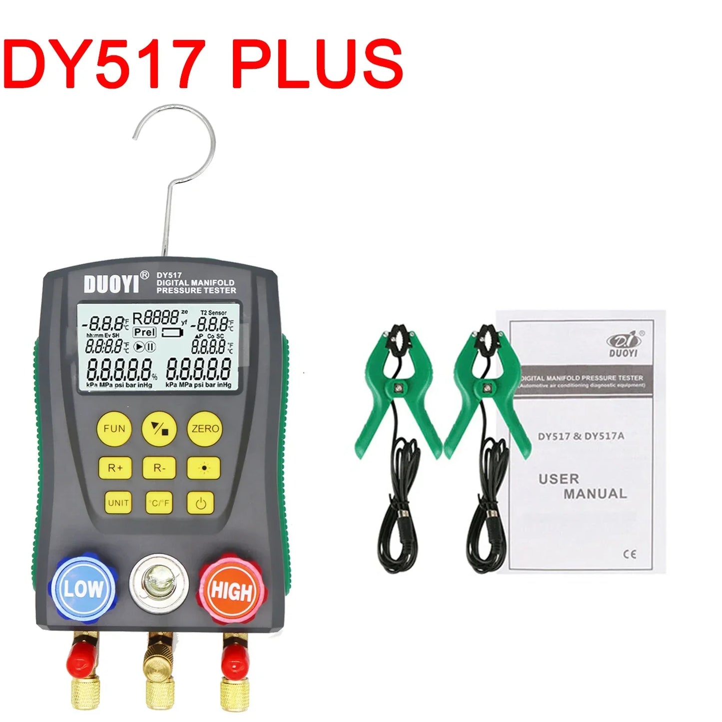 Digital refrigeration pressure gauge, air conditioning temperature detector, multi-function vacuum pressure test tool kit