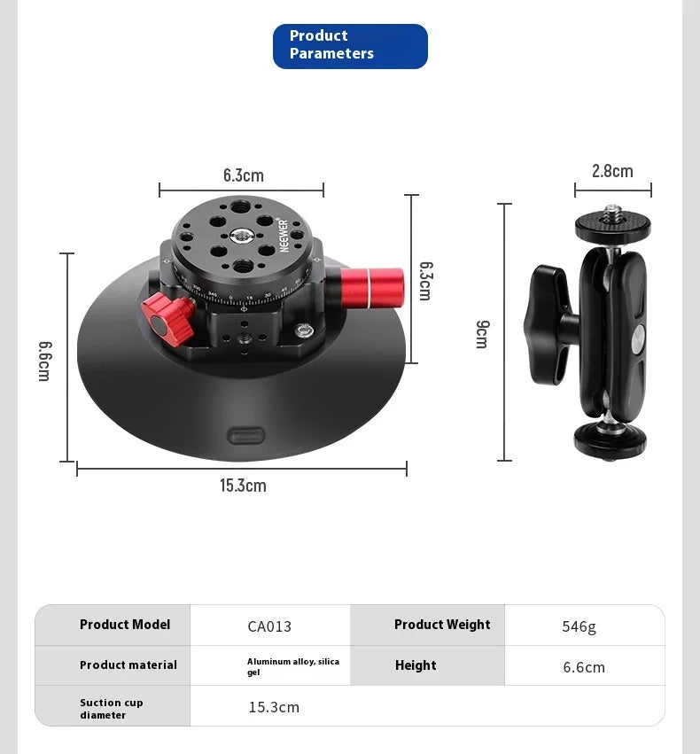 NEEWER CA013 Camera Suction Cup Gimbal Stand with Ball Head Magic Arm for Cameras Action Camera Phone Car Windshield Dash Mount
