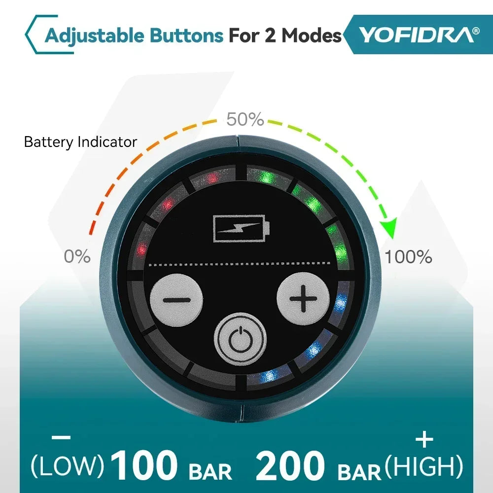 YOFIDRA 200Bar 3500W Brushless Electric High Pressure Washer 6in1 Car Washing Garden Water Spray Gun For Makita 18V Battery Pin