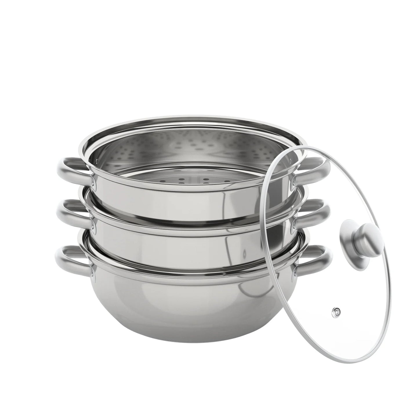 28CM 3-Tier Stainless Steel Thick Steamer Pot Soup Steam Pot Universal Cooking Pots for Induction Cooker Gas Stove