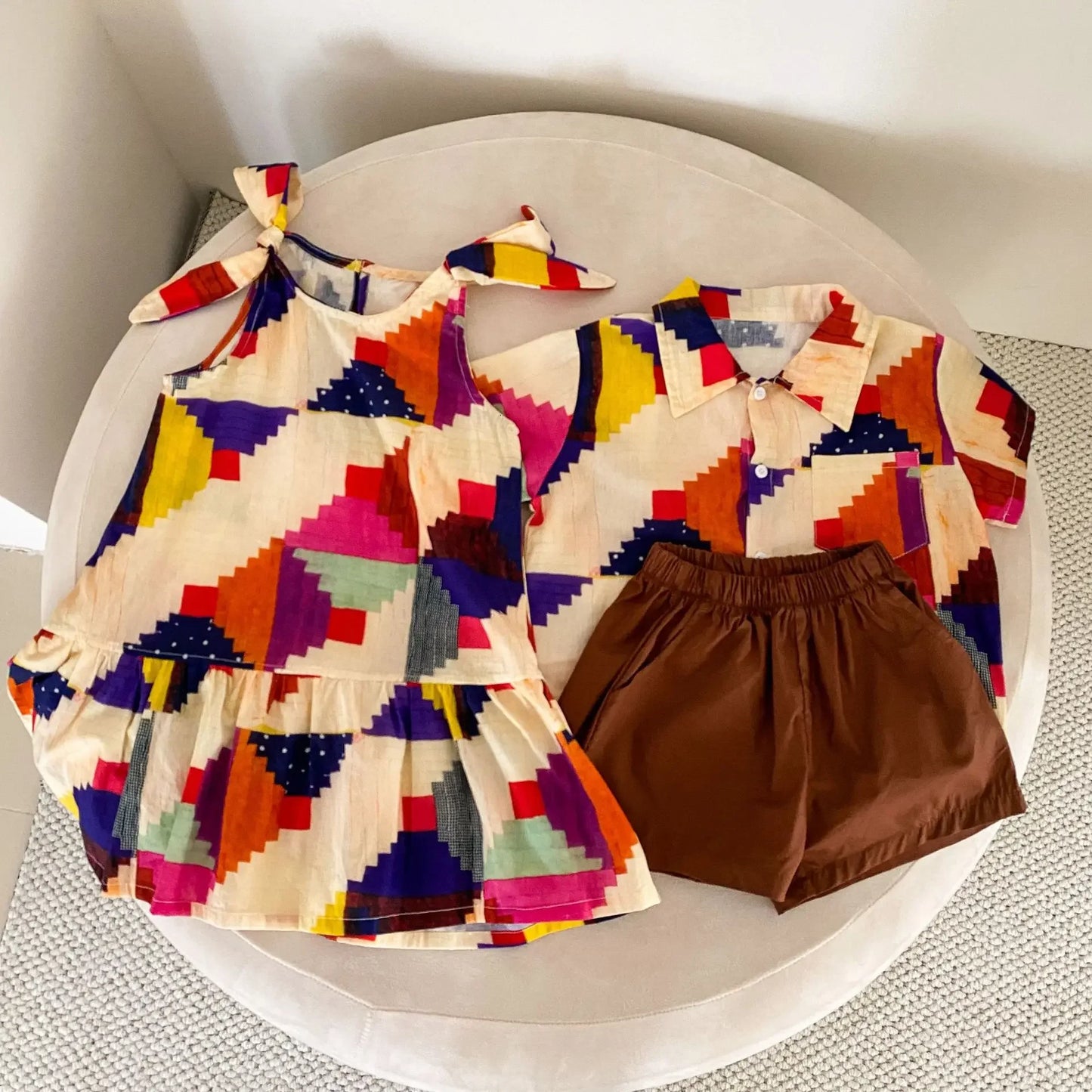 Children's Clothes 2025 Summer New Boy's Shirt Suit Or Baby Girl Dress Holiday Clothes Brother And Sister Clothes