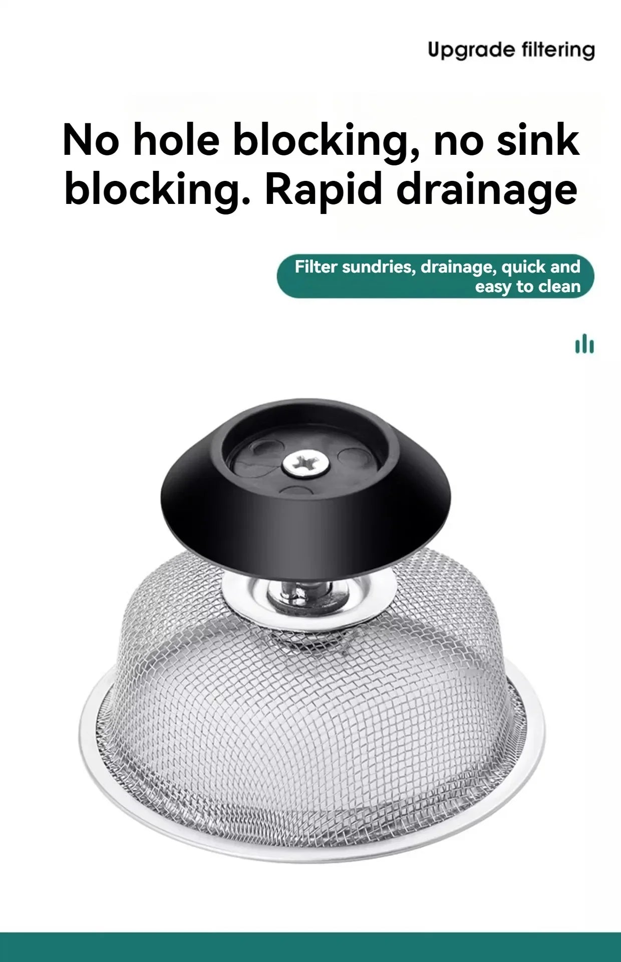 2Set Kitchen Sink Strainer With Handle & Stopper Replacement Drain Basket Stainless Steel Mesh Filter Waste Hole
