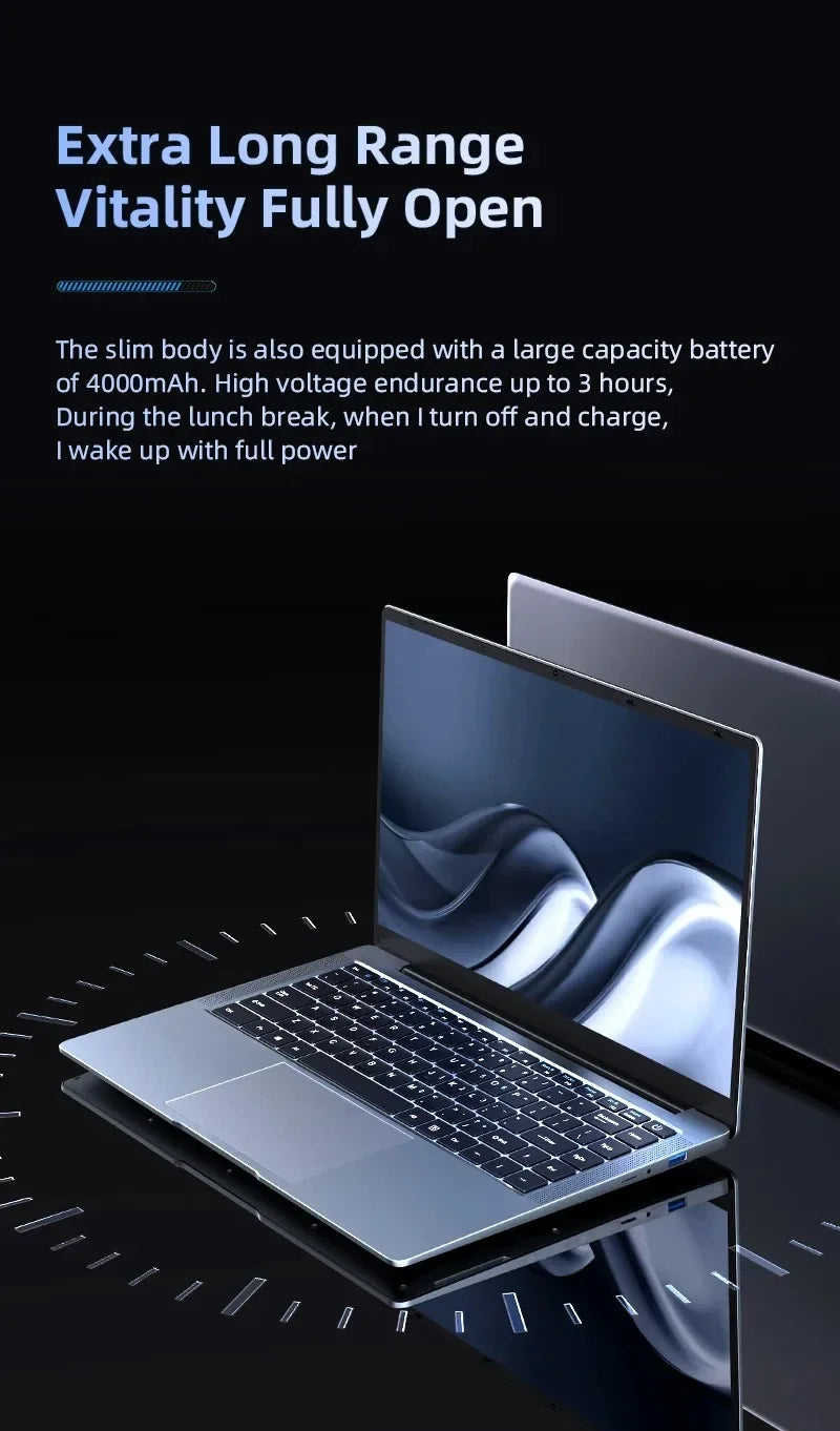 Ultra Slim Laptop 14.1" 16GB RAM 1TB SSD Intel N3700 Notebook Gamer  1920*1080  Display Office Study Computer PC Windows 11 Pro