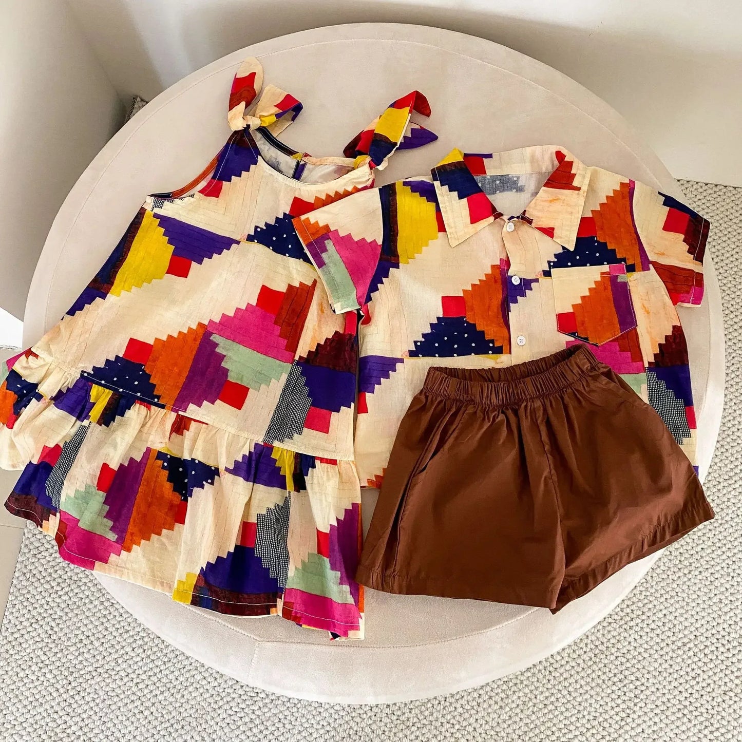 Children's Clothes 2025 Summer New Boy's Shirt Suit Or Baby Girl Dress Holiday Clothes Brother And Sister Clothes