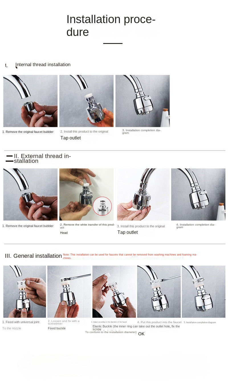 Kitchen Faucet Scrape Wash Anti-splash Faucet 360 ° Rotating Bubblers Lengthening Extender Home Kitchen and Bath Shower