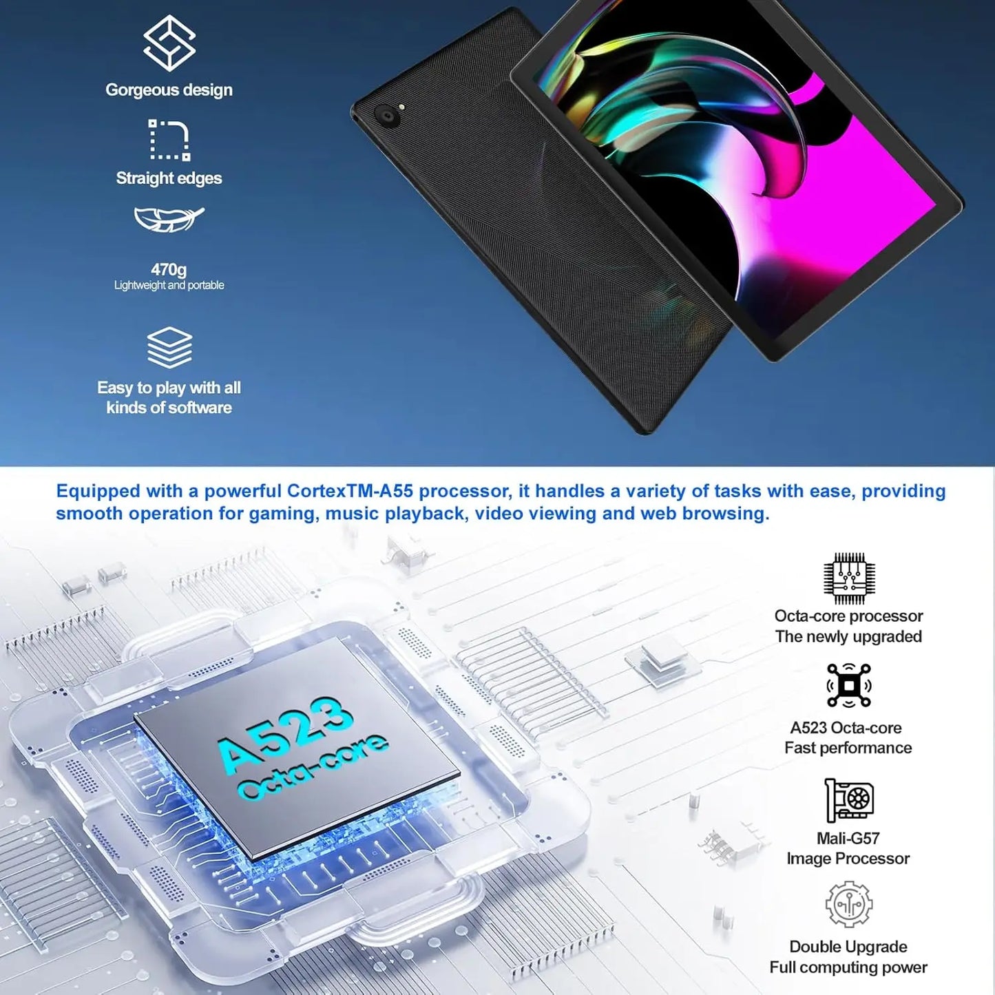 URAO C11 PC Tablet 10 Inch Android 14 Tablet 8GB RAM+64GB ROM +1TB Expansion CPU A523 Octa-Core 8MP+5MP Camera Face ID OTG WiFi