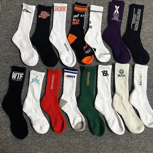 men's cotton 1 pair of shock-absorbing thick sports socks, white, black, gray, street skateboarding, basketball socks