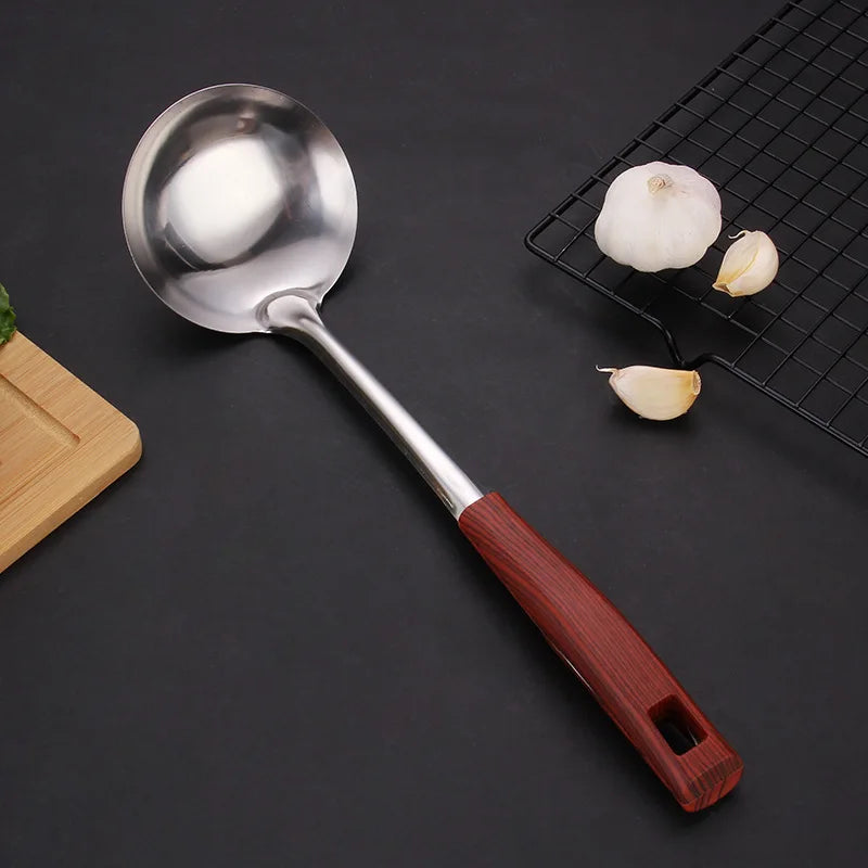 Wooden Handle Frying Spatula Tongue Spoon Stainless Steel BBQ Meat Fork Colander Home Cooking Pots Set Kitchen Accessories