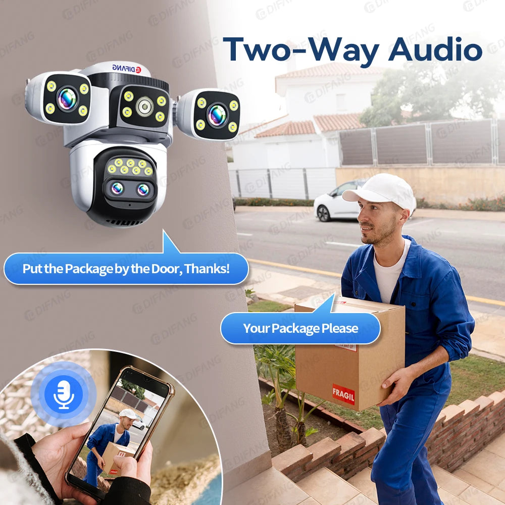 10K 20MP Home Security WiFi Camera Four Len Four Screen 360° PTZ 10X Zoom CCTV Wireless Surveillance IP Cam Security Protection