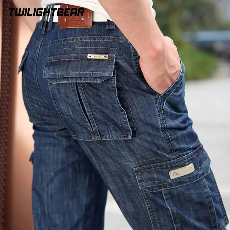 High Quality Men's Jeans Multi Pocket Denim Cargo Pants Oversized Casual Pants Men Clothing Loose Trousers 29-44 A2F125