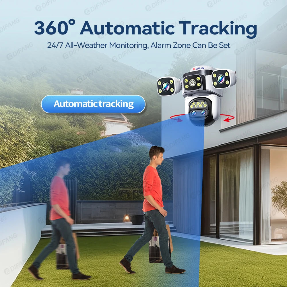 10K 20MP Home Security WiFi Camera Four Len Four Screen 360° PTZ 10X Zoom CCTV Wireless Surveillance IP Cam Security Protection