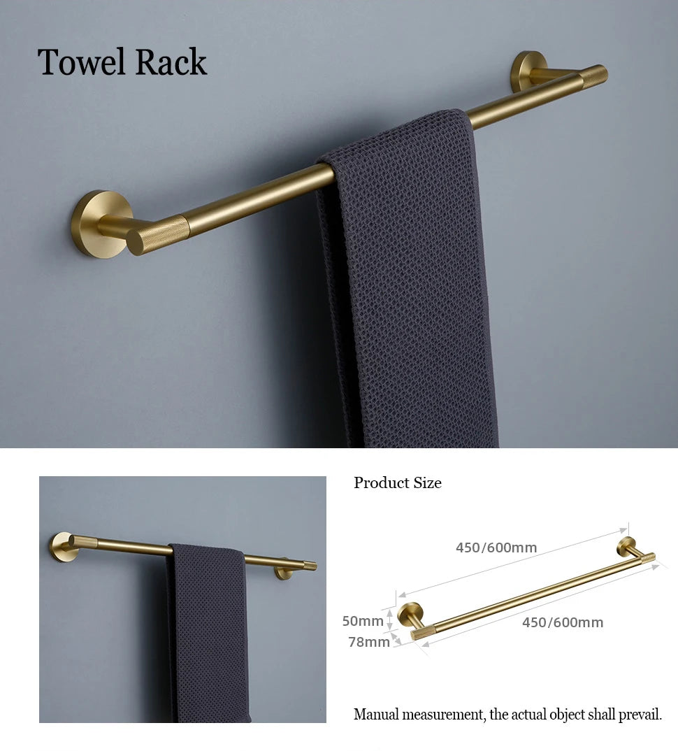 Brushed Gold Bathroom Accessories Towel Bar Bath Robe Hook Brass Knurled Bathroom Hardware Set Shelf for Towels Paper Tissue Hol