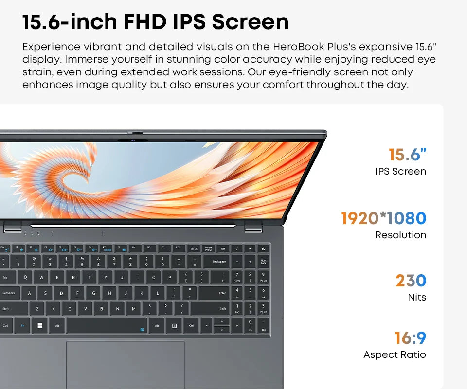 CHUWI HeroBook Plus 15.6'' Laptop 256GB SSD 8GB RAM, Windows 11 Laptop, 1TB SSD Expand, Intel Celeron N4020, 2K FHD IPS Display