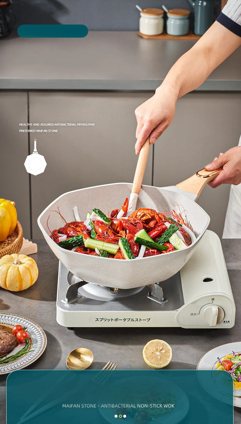 GIANXI Octagonal Wok Medical Stone Non-stick Frying Pan Induction Cooker Gas Stove Special Cooking Pots Cooking Utensils