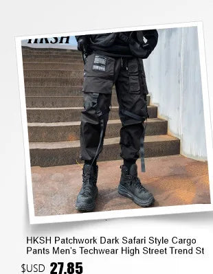 HKSH Men's Tide Streetwear Jeans RO Style Women's Autumn Winter Urban Spiral Track Twisted Large Zipper Dark Denim Pants HK1407