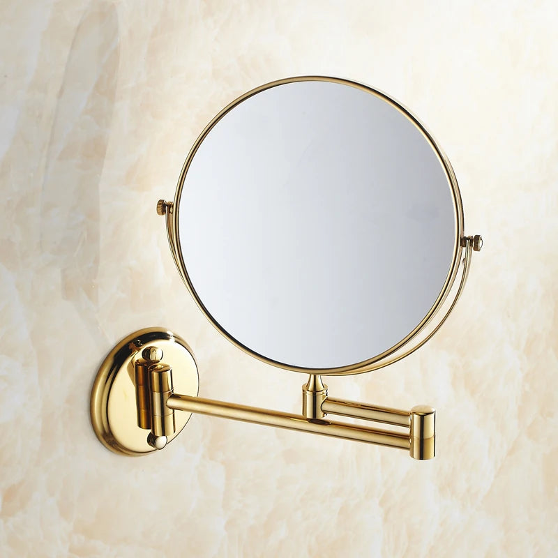 BECOLA Double Side Bathroom Folding Brass Shave Makeup Mirror Gold Plated Wall Mounted Dual Arm Extend Bath Mirror BR-6738