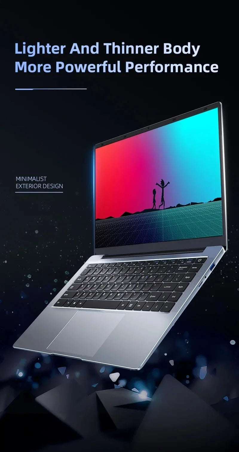 Ultra Slim Laptop 14.1" 16GB RAM 1TB SSD Intel N3700 Notebook Gamer  1920*1080  Display Office Study Computer PC Windows 11 Pro