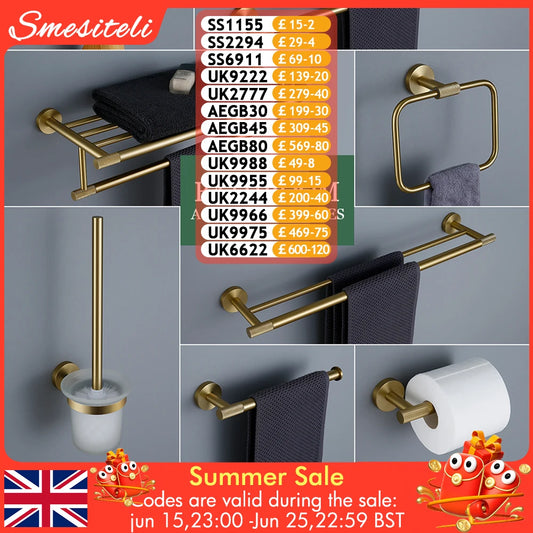 Brushed Gold Bathroom Accessories Towel Bar Bath Robe Hook Brass Knurled Bathroom Hardware Set Shelf for Towels Paper Tissue Hol
