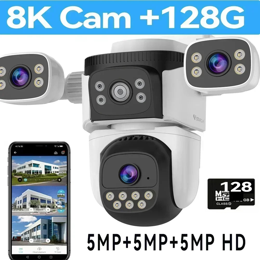 10K 20MP Home Security WiFi Camera Four Len Four Screen 360° PTZ 10X Zoom CCTV Wireless Surveillance IP Cam Security Protection