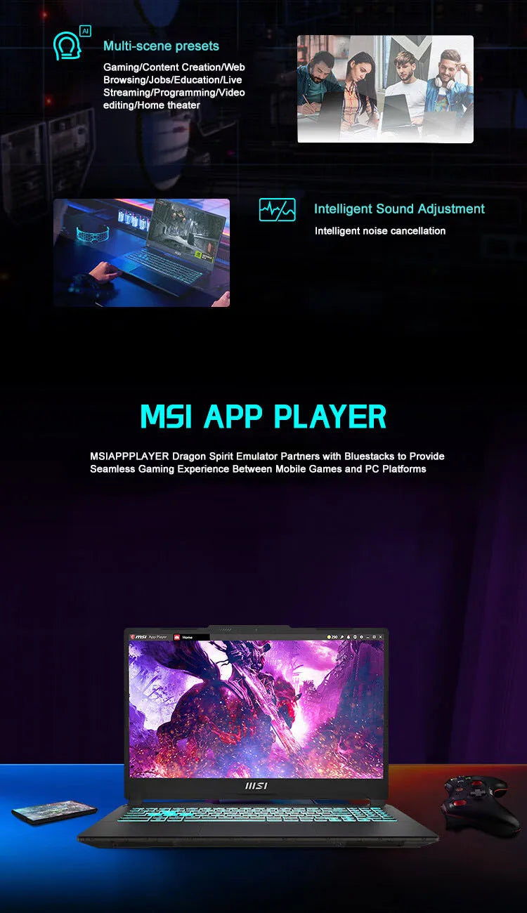 2024 MSI Cyborg 15 Gaming Laptop 15.6 Inch QHD 165Hz IPS Screen Netbook i7-13620H 16GB 512GB RTX4050 Gaming Notebook Computer