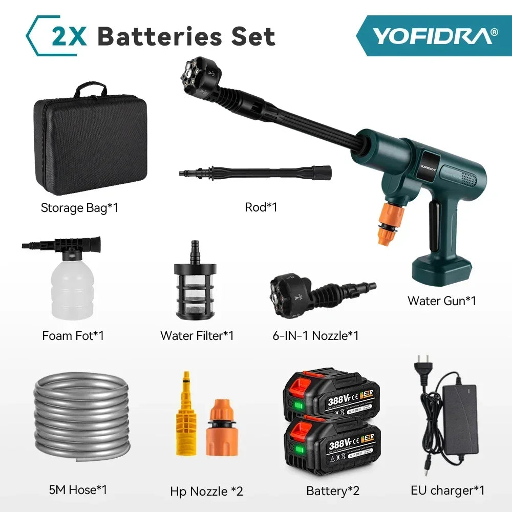 YOFIDRA 200Bar 3500W Brushless Electric High Pressure Washer 6in1 Car Washing Garden Water Spray Gun For Makita 18V Battery Pin