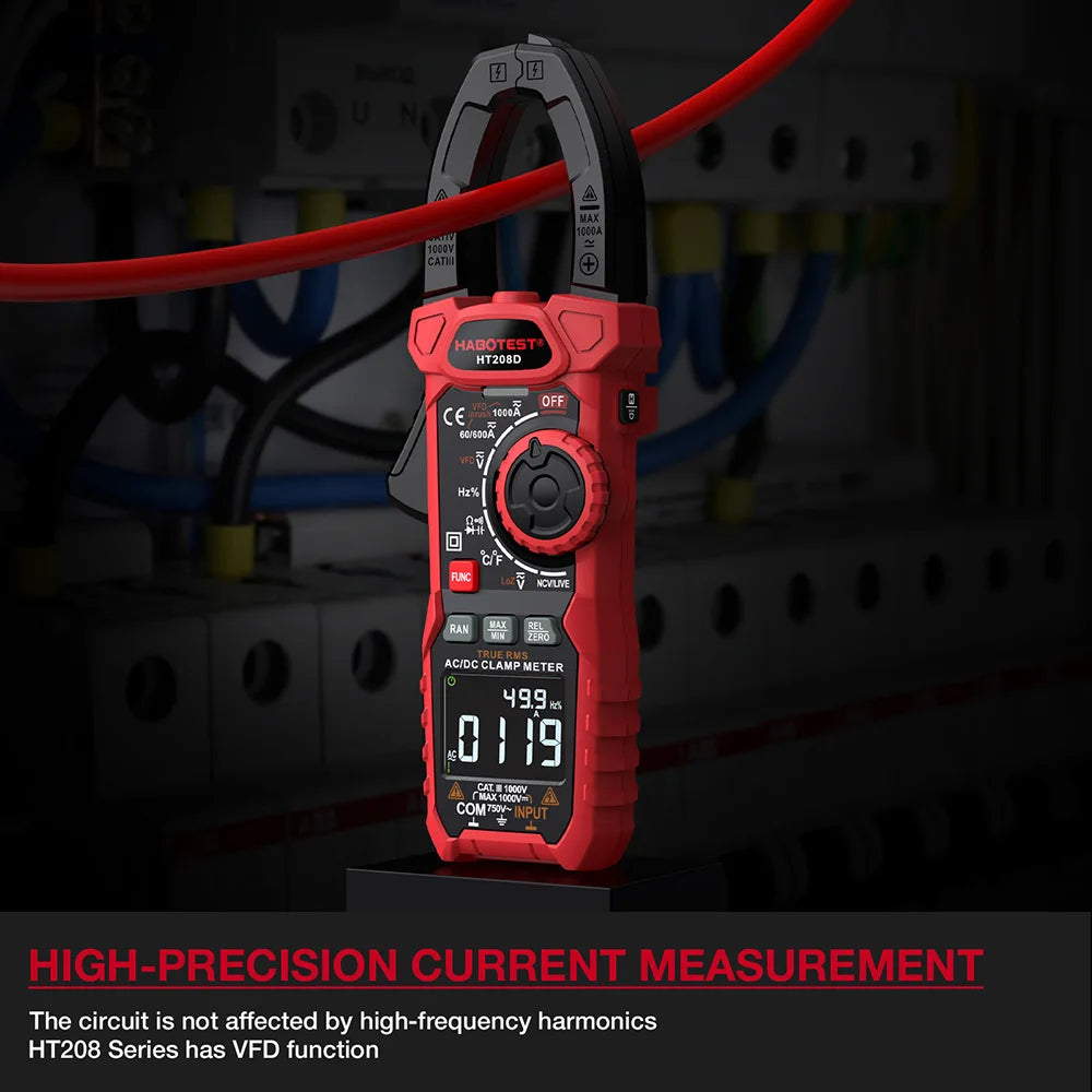 HT208A/D AC/DC Digital Clamp Meter Meter Multimeter Pinza Amperimetrica True RMS High Precision Capacitance NCV Ohm Hz Tester