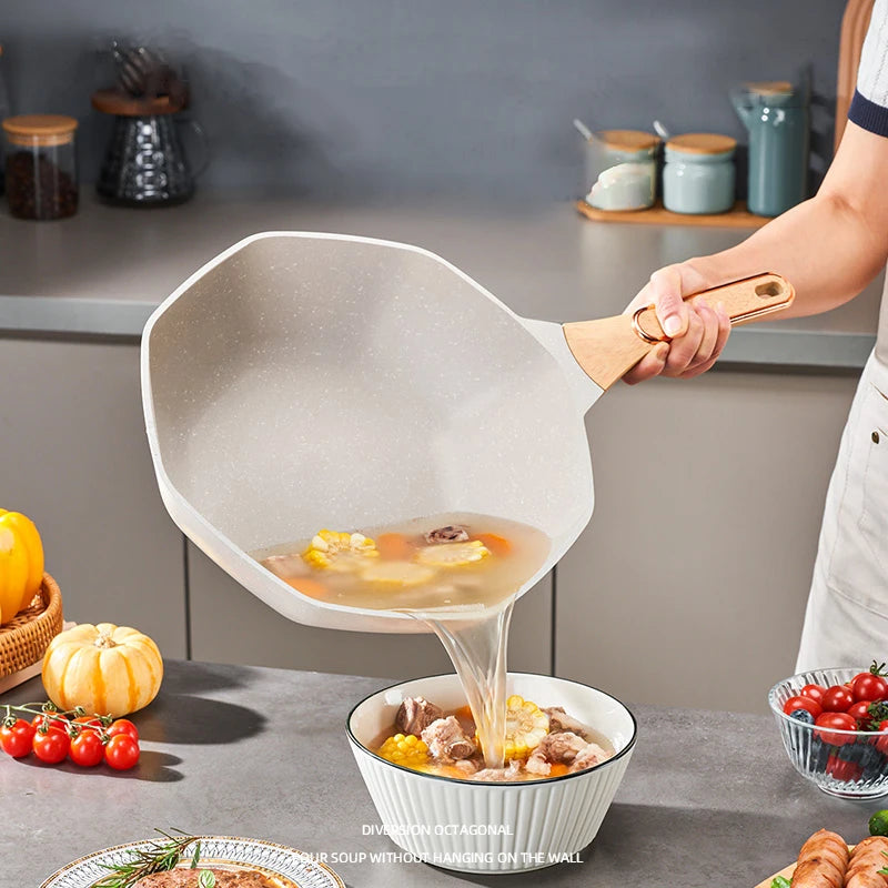 GIANXI Octagonal Wok Medical Stone Non-stick Frying Pan Induction Cooker Gas Stove Special Cooking Pots Cooking Utensils