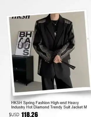 HKSH Men's Tide Streetwear Jeans RO Style Women's Autumn Winter Urban Spiral Track Twisted Large Zipper Dark Denim Pants HK1407