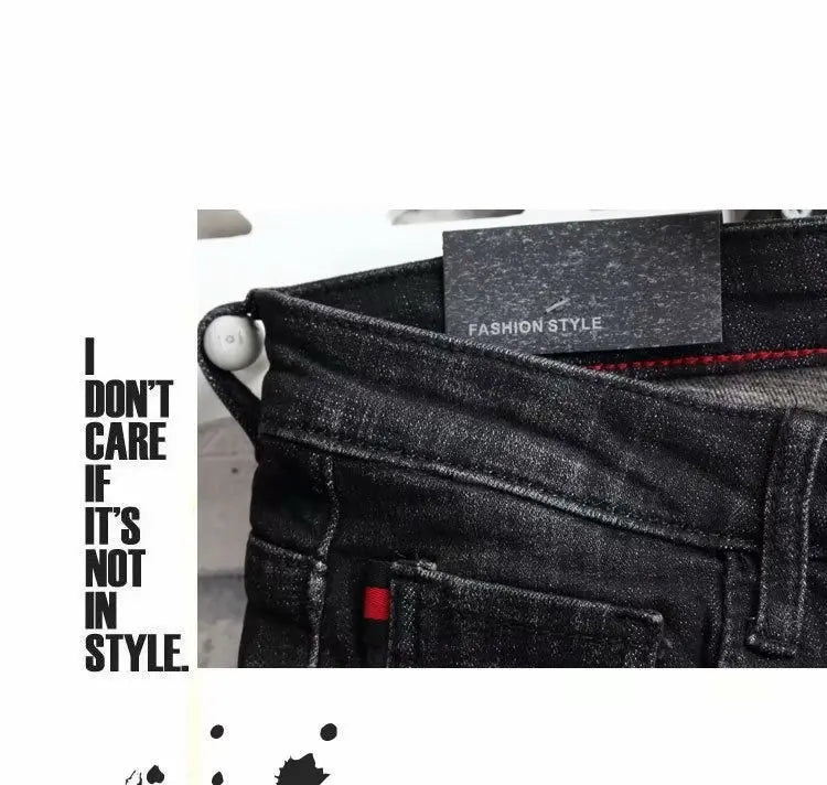 Man's Summer New Elastic Slim Fit Korean Spirit Guy Leggings Skinny Black Denim Jeans Casual Men Designer Ripped Pants