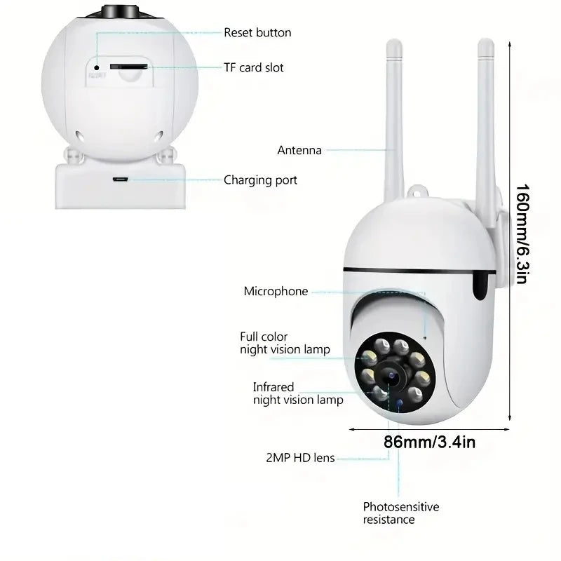 Home Security Camera 1080P HD Camera Surveillance Camera Night Vision Motion Detection Siren WiFi Remote Two-Way Audio Waterproo