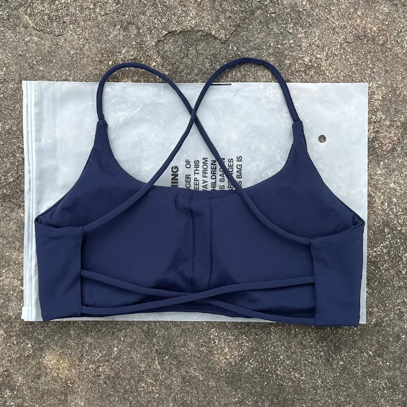 Color Solid Support Women Fitness Bra Yoga Vest Gym Sport Top Hollow back Push With Chest Pad Four Shoulder Straps Cross-back