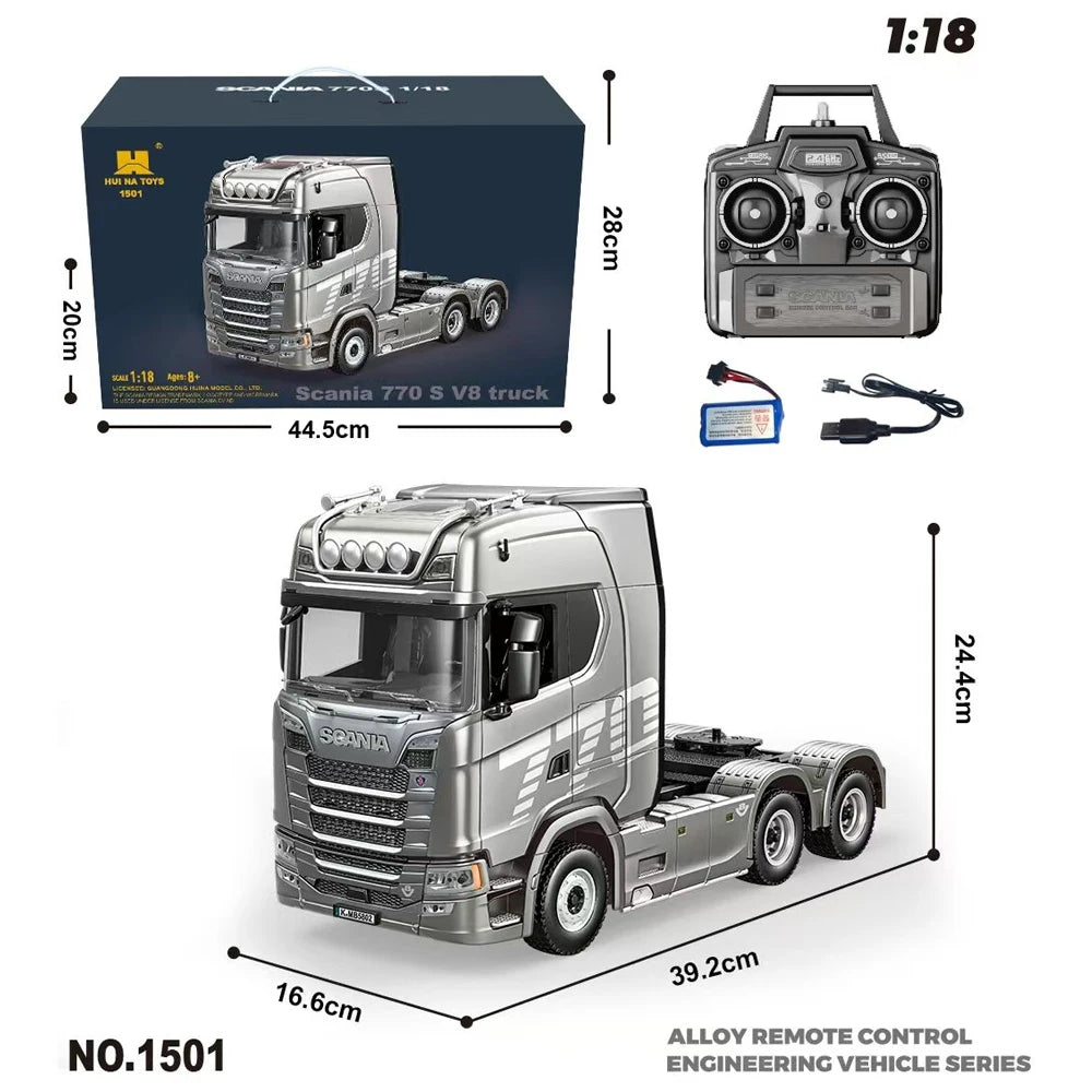 HUINA 1501 770S Scania Alloy Tractor 19CH RC Truck 1/18 2.4G remote control Engineering Trailer Truck with Light and Sound Toys