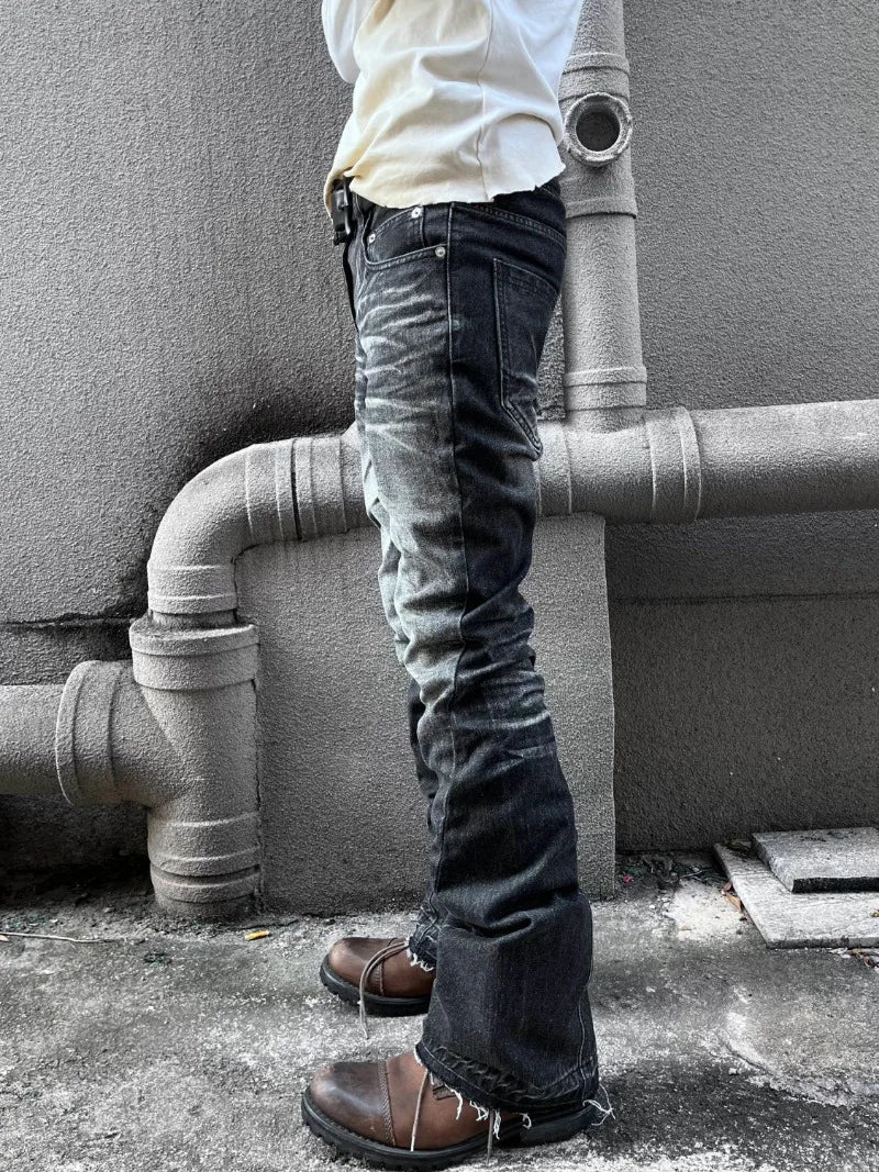 American High Street Men Jeans Y2K Retro Streetwear Embossed Crack Washing Old Loose Casual High Waist Straight Jeans
