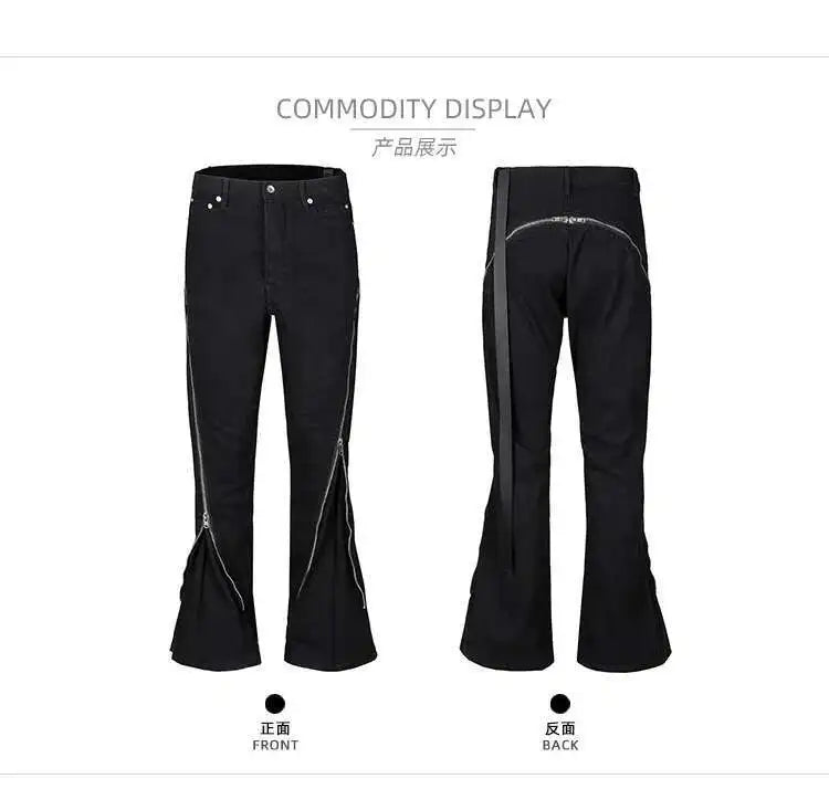 HKSH Men's Tide Streetwear Jeans RO Style Women's Autumn Winter Urban Spiral Track Twisted Large Zipper Dark Denim Pants HK1407