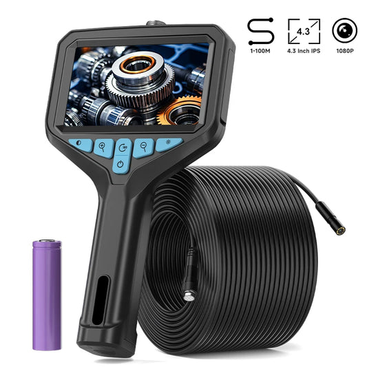 Industrail Endoscope Camera 4.3'' IPS Screen 2-100M HD1080P 8MM Probe Car Pipe Sewer Inspection Borescope Waterproof LED 2600mAh