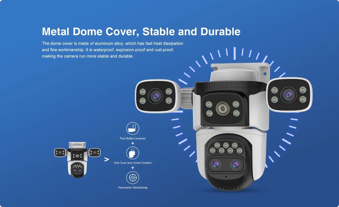 10K 20MP Home Security WiFi Camera Four Len Four Screen 360° PTZ 10X Zoom CCTV Wireless Surveillance IP Cam Security Protection