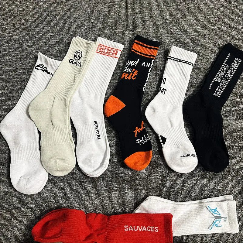 men's cotton 1 pair of shock-absorbing thick sports socks, white, black, gray, street skateboarding, basketball socks