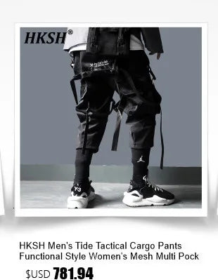 HKSH Men's Tide Streetwear Jeans RO Style Women's Autumn Winter Urban Spiral Track Twisted Large Zipper Dark Denim Pants HK1407