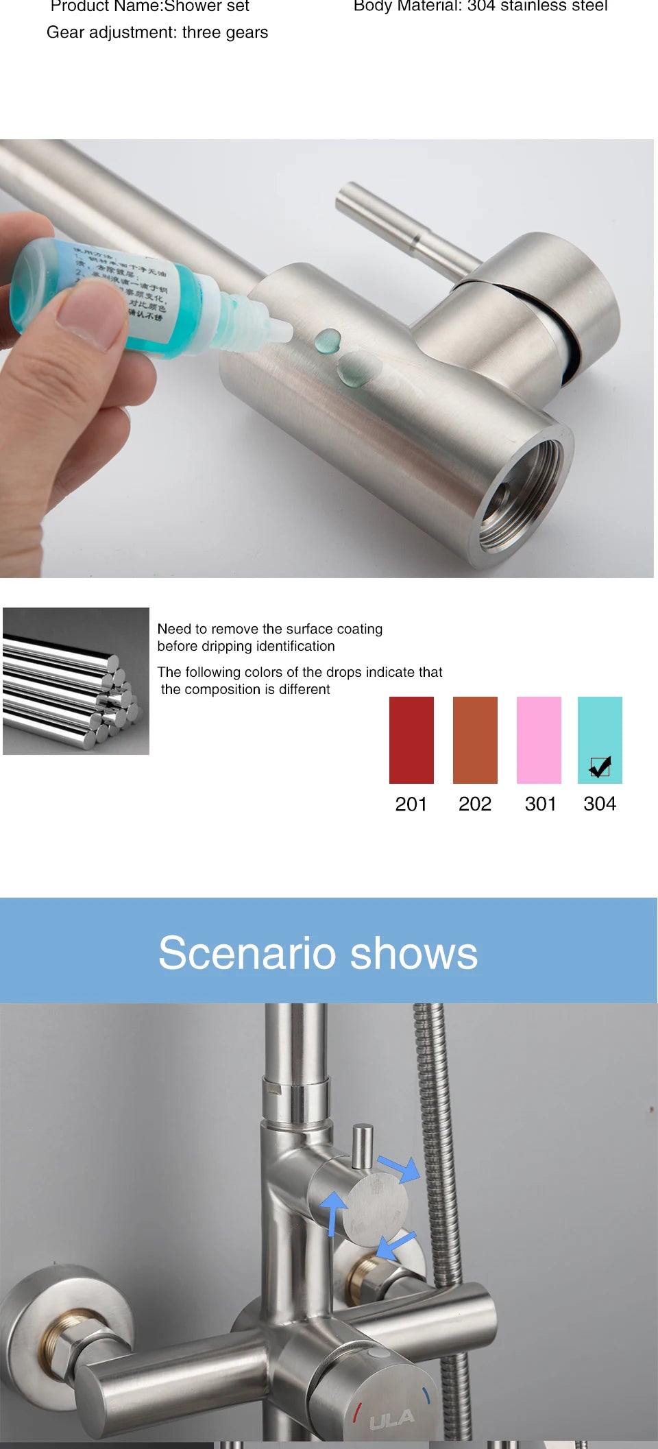 ULA Bathroom Faucet Brushed/Black Rain Shower Head Bath Faucet Wall Bathtub Shower Mixer Tap Shower System Shower Faucet Set