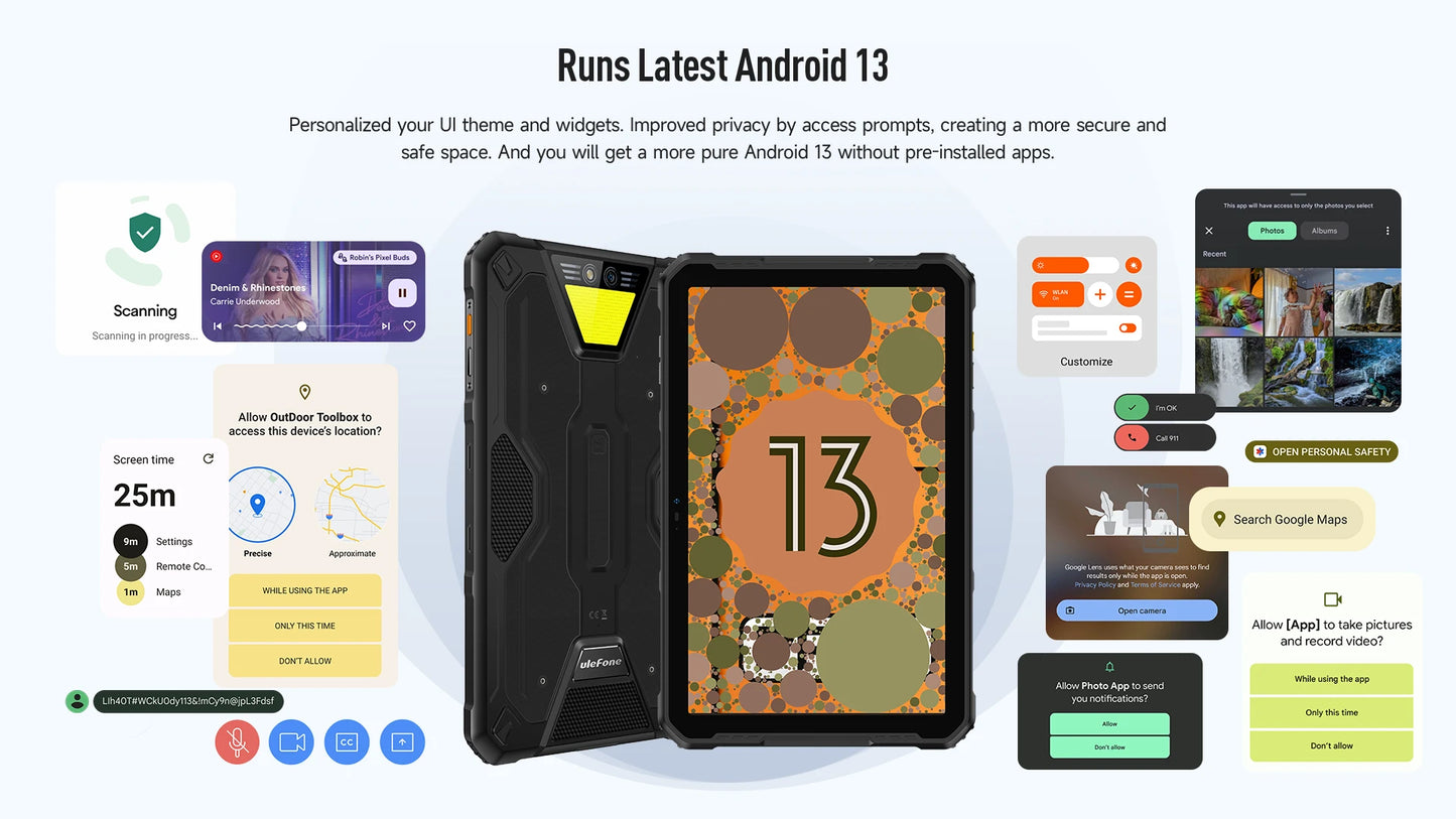 Ulefone Armor Pad 2 Rugged Tablet , 11" 2K , 18600 mAh ,IP68/IP69K Android 13 NFC GPS 4G Tablet Up to 16GB RAM 256GB ROM