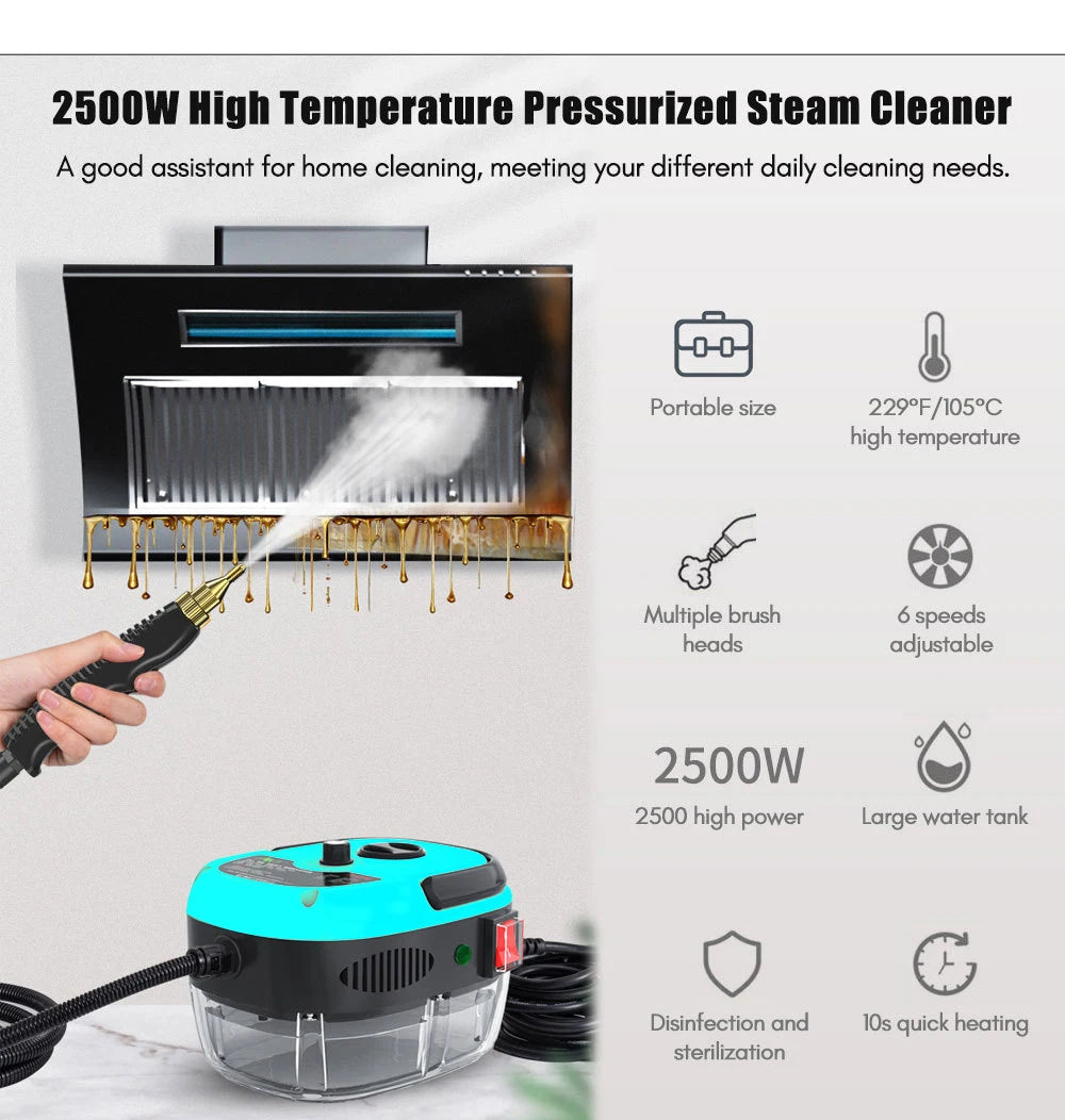 Steam Cleaner High Pressure and Temperature Sterilization Handheld Home Cleaning Air Conditioner Kitchen Hood Car Washer