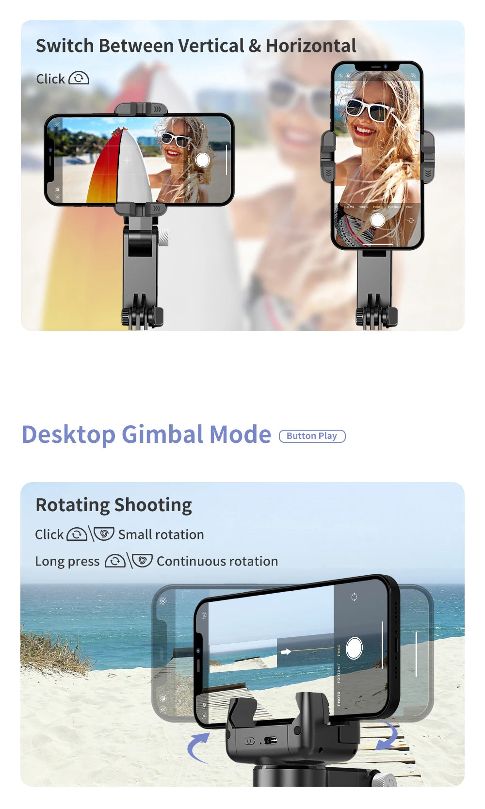 360 Rotation Following Shooting Mode Gimbal Stabilizer Selfie Stick Tripod Gimbal For iPhone Phone Smartphone Live Photography
