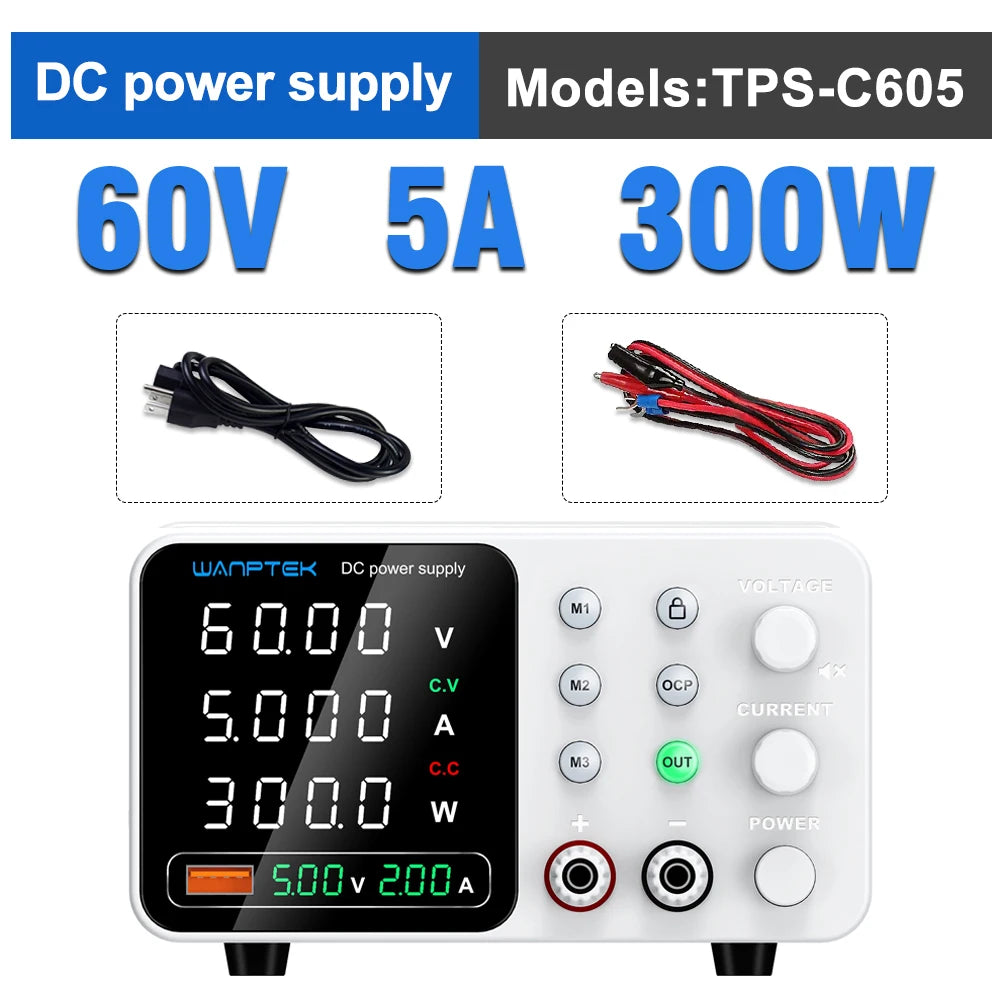 Wanptek Lab DC Power Supply Encoder adjustment Memory Adjustable 30V 10A Bench Power Source 160V 120V 60V 5A 3A Metal anodizing
