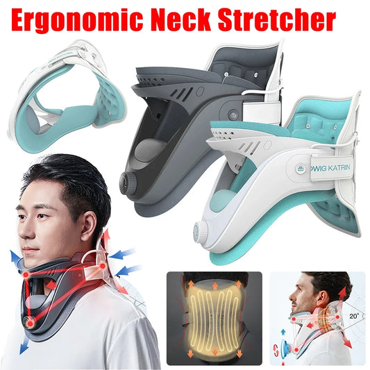 Neck Traction Device Adjustable Ergonomic Neck Stretcher with Airbag Support Cervical Collar Stretch Neck Shoulder Relaxer