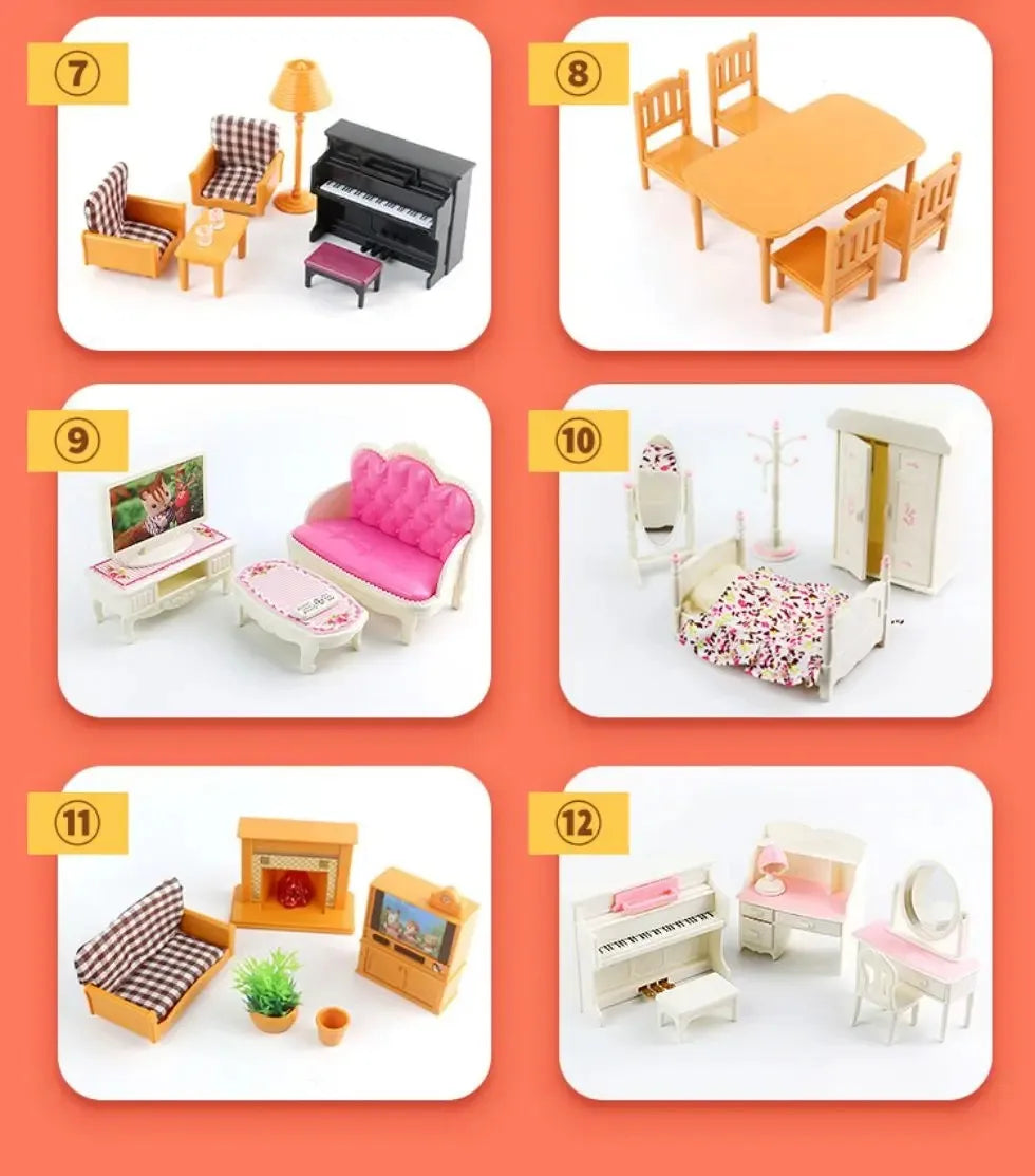 Dollhouse Miniature Accessories 1/12 Forest Family Home Furniture Collection Set Kitchen Cooking Pots For Children Girls Gift